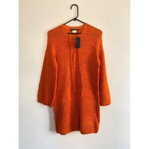 NWT Ralph Lauren Orange 100% Cotton Lace Up Crochet Tunic Top Dress Size S